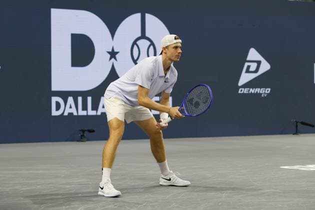 FRISCO, TX - FEBRUARY 09: Denis Shapovalov (CAN) receives serve during the final of the Dallas Open on February 9, 2025 at Ford Center at The Star in Frisco, TX. (Photo by George Walker Icon Sportswire) TENNIS: FEB 09 Dallas Open EDITORIAL USE ONLY Icon250209034