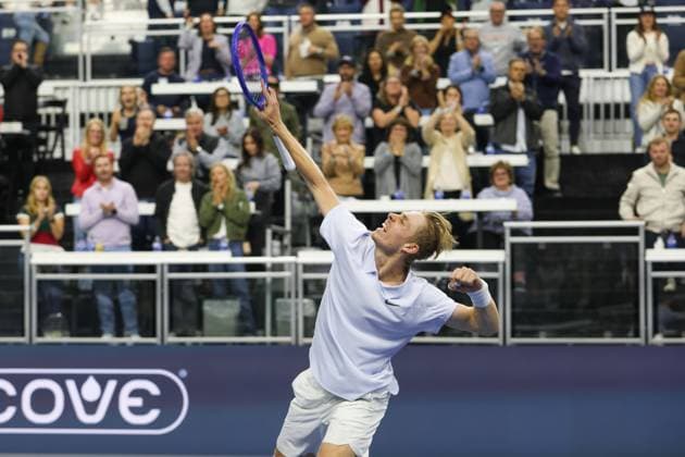 FRISCO, TX - FEBRUARY 09: Denis Shapovalov (CAN) celebrates after winning the Dallas Open on February 9, 2025 at Ford Center at The Star in Frisco, TX. (Photo by George Walker Icon Sportswire) TENNIS: FEB 09 Dallas Open EDITORIAL USE ONLY Icon250209038
