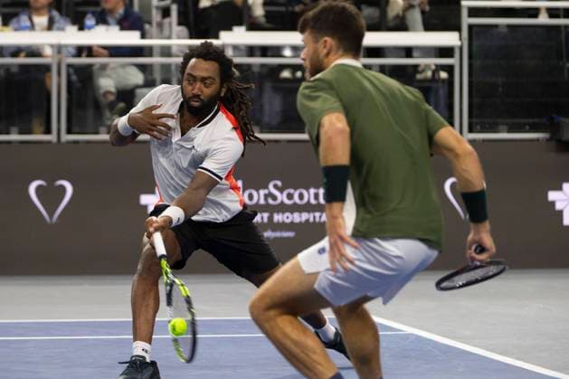 February 9, 2025, Frisco, Texas, USA: EVAN KING (USA) returns with a forehand in a doubles final match against ARIEL BEHAR (URY) ROBERT GALLOWAY (USA) during day eight of the 2025 ATP, Tennis Herren 500 Dallas Open at the Star in Frisco, TX. EVAN KING (USA) CHRISTIAN HARRISON (USA) defeated ARIEL BEHAR (URY) ROBERT GALLOWAY (USA), 7:6, 7:6. Frisco USA - ZUMAh193 20250209_zsp_h193_029 Copyright: xDanielxMcGregor-Huyerx