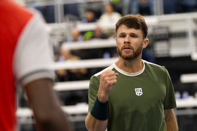 February 9, 2025, Frisco, Texas, USA: (Top right) CHRISTIAN HARRISON (USA) reacts in a doubles final match against ARIEL BEHAR (URY) ROBERT GALLOWAY (USA) during day eight of the 2025 ATP, Tennis Herren 500 Dallas Open at the Star in Frisco, TX. EVAN KING (USA) CHRISTIAN HARRISON (USA) defeated ARIEL BEHAR (URY) ROBERT GALLOWAY (USA), 7:6, 7:6. Frisco USA - ZUMAh193 20250209_zsp_h193_034 Copyright: xDanielxMcGregor-Huyerx