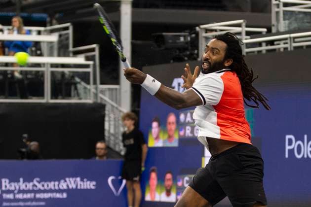 February 9, 2025, Frisco, Texas, USA: EVAN KING (USA) returns with a forehand in a doubles final match against ARIEL BEHAR (URY) ROBERT GALLOWAY (USA) during day eight of the 2025 ATP, Tennis Herren 500 Dallas Open at the Star in Frisco, TX. EVAN KING (USA) CHRISTIAN HARRISON (USA) defeated ARIEL BEHAR (URY) ROBERT GALLOWAY (USA), 7:6, 7:6. Frisco USA - ZUMAh193 20250209_zsp_h193_037 Copyright: xDanielxMcGregor-Huyerx