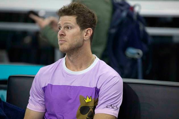 February 9, 2025, Frisco, Texas, USA: ARIEL BEHAR (URY) sits on the bench after a doubles final match against EVAN KING (USA) CHRISTIAN HARRISON (USA) during day eight of the 2025 ATP, Tennis Herren 500 Dallas Open at the Star in Frisco, TX. EVAN KING (USA) CHRISTIAN HARRISON (USA) defeated ARIEL BEHAR (URY) ROBERT GALLOWAY (USA), 7:6, 7:6. Frisco USA - ZUMAh193 20250209_zsp_h193_039 Copyright: xDanielxMcGregor-Huyerx