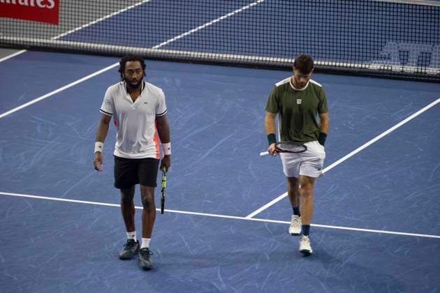 February 9, 2025, Frisco, Texas, USA: (Left to right) EVAN KING (USA) and CHRISTIAN HARRISON (USA) react in a doubles final match against ARIEL BEHAR (URY) ROBERT GALLOWAY (USA) during day eight of the 2025 ATP, Tennis Herren 500 Dallas Open at the Star in Frisco, TX. EVAN KING (USA) CHRISTIAN HARRISON (USA) defeated ARIEL BEHAR (URY) ROBERT GALLOWAY (USA), 7:6, 7:6. Frisco USA - ZUMAh193 20250209_zsp_h193_040 Copyright: xDanielxMcGregor-Huyerx