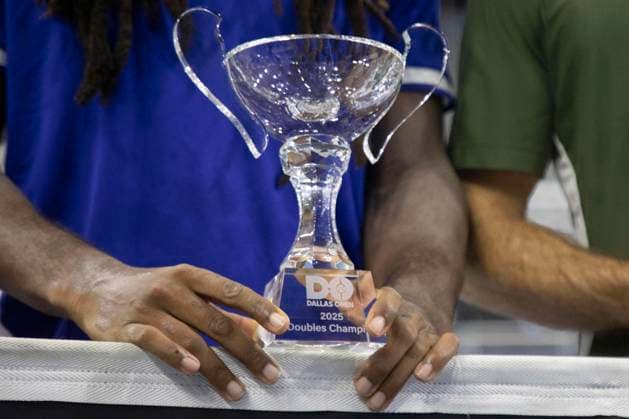February 9, 2025, Frisco, Texas, USA: A detailed shot of the doubles final trophy during day eight of the 2025 ATP, Tennis Herren 500 Dallas Open at the Star in Frisco, TX. EVAN KING (USA) CHRISTIAN HARRISON (USA) defeated ARIEL BEHAR (URY) ROBERT GALLOWAY (USA), 7:6, 7:6. Frisco USA - ZUMAh193 20250209_zsp_h193_046 Copyright: xDanielxMcGregor-Huyerx