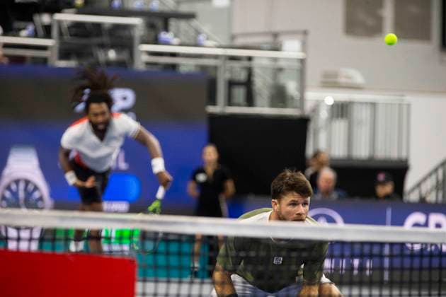 February 9, 2025, Frisco, Texas, USA: CHRISTIAN HARRISON (USA) awaits the serve in a doubles final match against ARIEL BEHAR (URY) ROBERT GALLOWAY (USA) during day eight of the 2025 ATP, Tennis Herren 500 Dallas Open at the Star in Frisco, TX. EVAN KING (USA) CHRISTIAN HARRISON (USA) defeated ARIEL BEHAR (URY) ROBERT GALLOWAY (USA), 7:6, 7:6. Frisco USA - ZUMAh193 20250209_zsp_h193_050 Copyright: xDanielxMcGregor-Huyerx