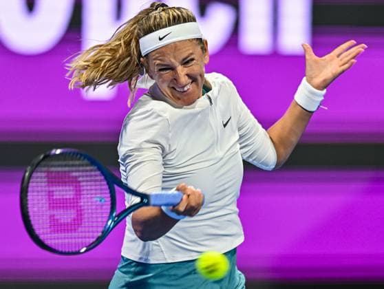 WTA, Tennis Damen QATAR OPEN TENNIS TOURNAMENT FIRST ROUND Victoria Azarenka competes in her 1st round match against Amanda Anisimova of United States during the WTA Qatar TotalEnergies Open 2025 tennis tournament at the Khalifa International Tennis Complex in Doha, Qatar, on February 9, 2025. Copyright: xNOUSHADx