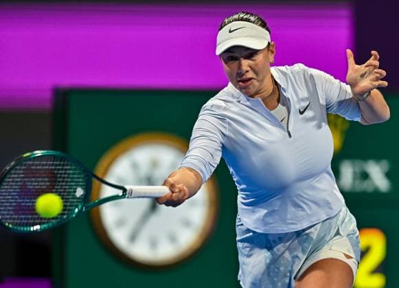 WTA, Tennis Damen QATAR OPEN TENNIS TOURNAMENT FIRST ROUND Amanda Anisimova of United States competes in her 1st round match against Victoria Azarenka during the WTA Qatar TotalEnergies Open 2025 tennis tournament at the Khalifa International Tennis Complex in Doha, Qatar, on February 9, 2025. Copyright: xNOUSHADx