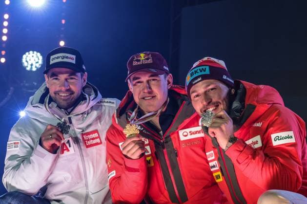 Alpine Skiing, World Championships Saalbach, Men, Downhill, Award Ceremony