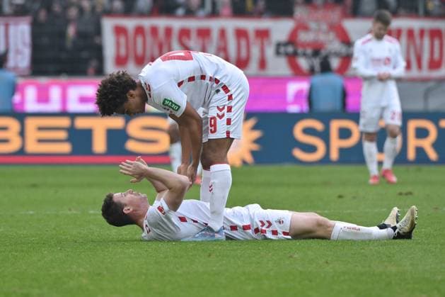 Cheering Neo Telle 1 FC Koeln , above and Dominique Heintz 1 FC Koeln after the final whistle 09 02 2025, Soccer 2 Bundesliga, Matchday 21, Season 2024 2025 1 FC Köln FC Schalke 04 1 0 Koeln Rhein Energie Stadion Nordrhein Westfalen Germany Team2