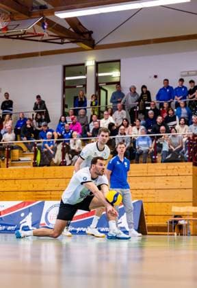 09 02 2025, GER, Volleyball, 2 BL Maenner Sued, Season 2024 2025, Blue Volleys Gotha Barock Volleys MTV Ludwigsburg Dominik Duchac Blue Volleys Gotha 99867 Gotha Sporthalle Sportanlage Ernesti Thüringen Germany