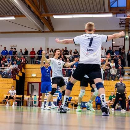 09 02 2025, GER, Volleyball, 2 BL Maenner Sued, Season 2024 2025, Blue Volleys Gotha Barock Volleys MTV Ludwigsburg Daniel Mark Ridings Blue Volleys Gotha 99867 Gotha Sporthalle Sportanlage Ernesti Thüringen Germany