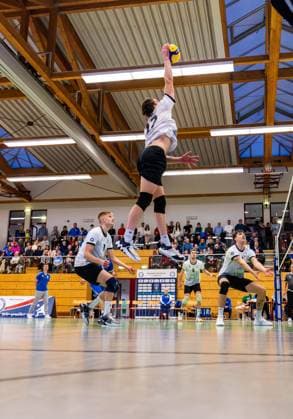 09 02 2025, GER, Volleyball, 2 BL Maenner Sued, Season 2024 2025, Blue Volleys Gotha Barock Volleys MTV Ludwigsburg Daniel Mark Ridings Blue Volleys Gotha 99867 Gotha Sporthalle Sportanlage Ernesti Thüringen Germany