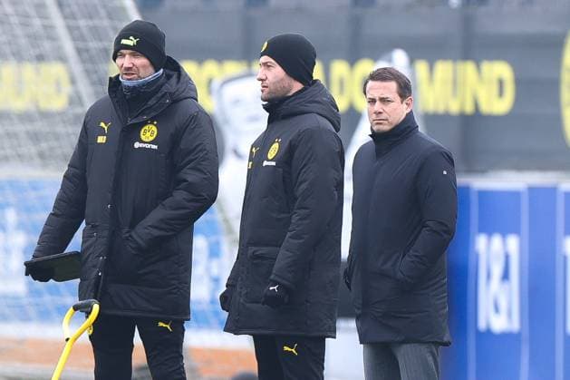 10 02 2025, Final training session for the UEFA Champions League match between Borussia Dortmund and Sporting Lisbon, Athletic trainer Mathias Kolodziej Borussia Dortmund , Managing Director Sport Lars Ricken Borussia Dortmund , Dortmund Training ground Borussia Dortmund NRW Germany xRHR PHOTO DEx Copyright: DennisxEwert RHR-FOTOx RHR-FOTO DE