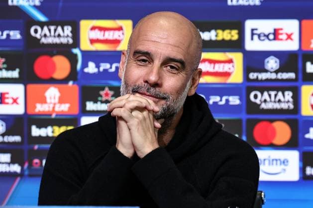 UEFA Champions League press conference, PK, Pressekonferenz Manchester City v Real Madrid Pep Guardiola manager of Manchester City speak to the press during the UEFA Champions League Press Conference Manchester City v Real Madrid at Etihad Stadium, Manchester, United Kingdom, 10th February 2025 (Photo by Mark Cosgrove News Images) Manchester Etihad Stadium Manchester United, ManU Kingdom Copyright: xMarkxCosgrove NewsxImagesx