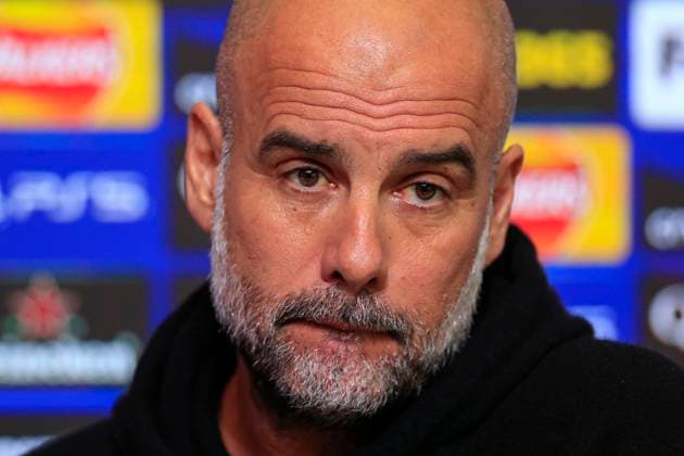 Manchester City 10 02 2025. press conference, PK, Pressekonferenz Pep Guardiola the Manchester City manager during the press conference ahead of Manchester City vs Real Madrid in the Champions League, at the Etihad Stadium, Manchester, England on 10 February 2025. Manchester Etihad Stadium Manchester England Editorial use only , Copyright: xConorxMolloyx PSI-21433-0042
