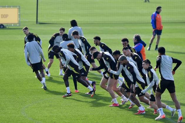 Team of Juventus FC during the 2024 2025 Champions League training at JTC Continassa on February 10, 2025 in Turin, Italy - ph Giuliano Marchisciano  Copyright: xGiulianoxMarchisciano IPAxSportx xipa-agency.netx xx IPA_53886951 IPA_Agency_IPA53886951