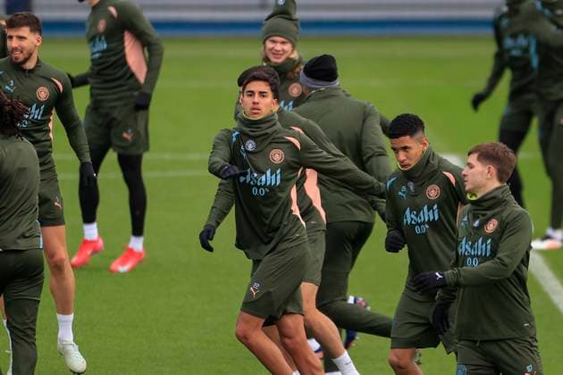 Manchester City 10 02 2025. Training session Vitor Reis (22) of Manchester City during the training session ahead of Manchester City vs Real Madrid in the Champions League, at the Etihad Stadium, Manchester, England on 10 February 2025. Manchester Etihad Stadium Manchester England Editorial use only , Copyright: xConorxMolloyx PSI-21433-0063