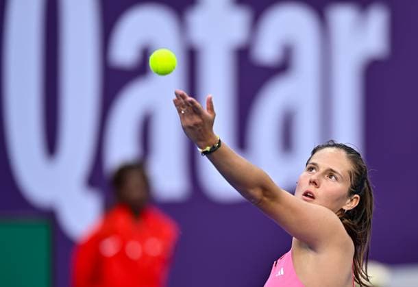 WTA, Tennis Damen QATAR OPEN TENNIS TOURNAMENT ROUND OF 64 Daria Kasatkina competes in her round of 64 match against Polina Kudermetova ahead of the WTA Qatar TotalEnergies Open 2025 tennis tournament at the Khalifa International Tennis Complex in Doha, Qatar, on February 10, 2025. Copyright: xNOUSHADx