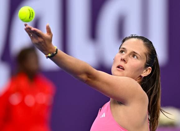 WTA, Tennis Damen QATAR OPEN TENNIS TOURNAMENT ROUND OF 64 Daria Kasatkina competes in her round of 64 match against Polina Kudermetova ahead of the WTA Qatar TotalEnergies Open 2025 tennis tournament at the Khalifa International Tennis Complex in Doha, Qatar, on February 10, 2025. Copyright: xNOUSHADx