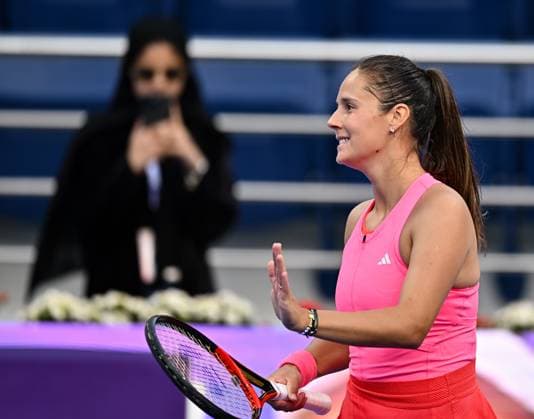 WTA, Tennis Damen QATAR OPEN TENNIS TOURNAMENT ROUND OF 64 Daria Kasatkina celebrates after winning in her round of 64 match against Polina Kudermetova ahead of the WTA Qatar TotalEnergies Open 2025 tennis tournament at the Khalifa International Tennis Complex in Doha, Qatar, on February 10, 2025. Copyright: xNOUSHADx