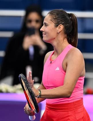 WTA, Tennis Damen QATAR OPEN TENNIS TOURNAMENT ROUND OF 64 Daria Kasatkina celebrates after winning in her round of 64 match against Polina Kudermetova ahead of the WTA Qatar TotalEnergies Open 2025 tennis tournament at the Khalifa International Tennis Complex in Doha, Qatar, on February 10, 2025. Copyright: xNOUSHADx
