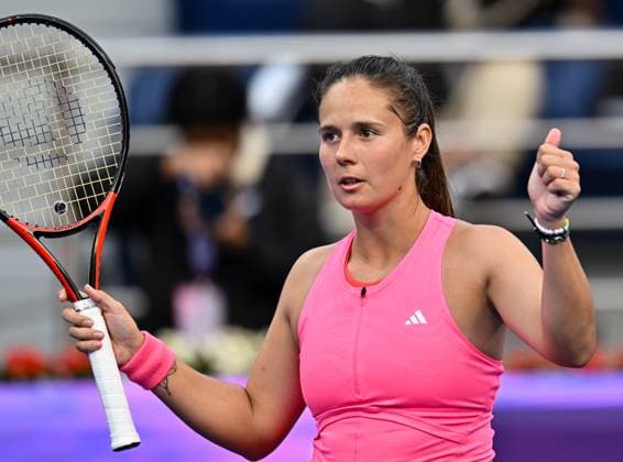 WTA, Tennis Damen QATAR OPEN TENNIS TOURNAMENT ROUND OF 64 Daria Kasatkina celebrates after winning in her round of 64 match against Polina Kudermetova ahead of the WTA Qatar TotalEnergies Open 2025 tennis tournament at the Khalifa International Tennis Complex in Doha, Qatar, on February 10, 2025. Copyright: xNOUSHADx