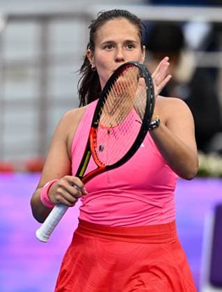 WTA, Tennis Damen QATAR OPEN TENNIS TOURNAMENT ROUND OF 64 Daria Kasatkina celebrates after winning in her round of 64 match against Polina Kudermetova ahead of the WTA Qatar TotalEnergies Open 2025 tennis tournament at the Khalifa International Tennis Complex in Doha, Qatar, on February 10, 2025. Copyright: xNOUSHADx