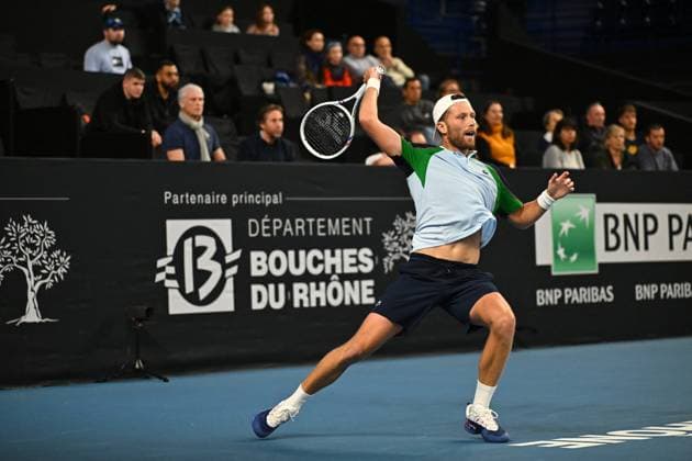 Open 13 Provence - Marseille Hugo Grenier (FRA) during his last qualifying round match at the Open 13 Provence in Marseille, France, on February 10, 2025. Photo by Corinne Dubreuil ABACAPRESS.COM Marseille France  Copyright: xDubreuilxCorinne ABACAx