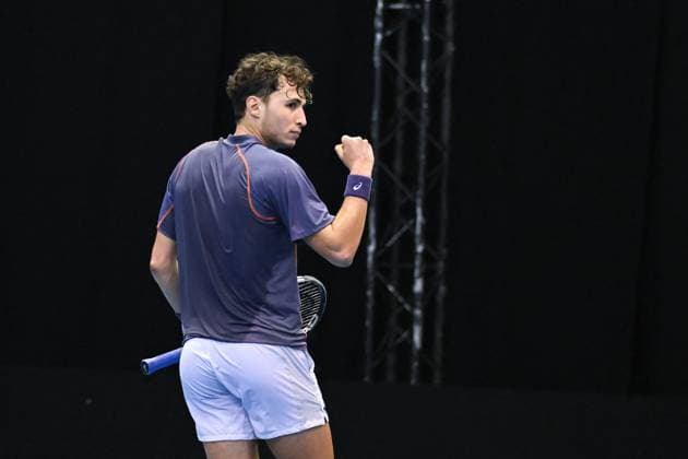 Open 13 Provence - Marseille Clement Chidekh (FRA) during his last qualifying round match at the Open 13 Provence in Marseille, France, on February 10, 2025. Photo by Corinne Dubreuil ABACAPRESS.COM Marseille France  Copyright: xDubreuilxCorinne ABACAx