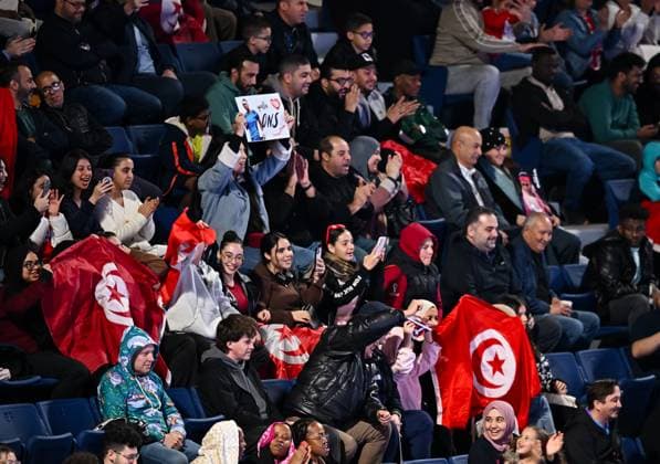 WTA, Tennis Damen QATAR OPEN TENNIS TOURNAMENT ROUND OF 64 Supporters of Ons Jabeur of Tunisia during her round of 64 match against McCartney Kessler of the United States during the WTA Qatar TotalEnergies Open 2025 tennis tournament at the Khalifa International Tennis Complex in Doha, Qatar, on February 10, 2025. Copyright: xNOUSHADx
