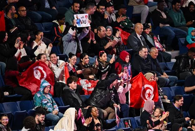WTA, Tennis Damen QATAR OPEN TENNIS TOURNAMENT ROUND OF 64 Supporters of Ons Jabeur of Tunisia during her round of 64 match against McCartney Kessler of the United States during the WTA Qatar TotalEnergies Open 2025 tennis tournament at the Khalifa International Tennis Complex in Doha, Qatar, on February 10, 2025. Copyright: xNOUSHADx