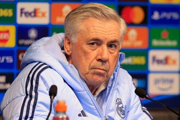 Real Madrid 10 02 2025. press conference, PK, Pressekonferenz Carlo Ancelotti the Real Madrid manager during the press conference ahead of Manchester City vs Real Madrid in the Champions League, at the Etihad Stadium, Manchester, England on 10 February 2025. Manchester Etihad Stadium Manchester England Editorial use only , Copyright: xConorxMolloyx PSI-21433-0094