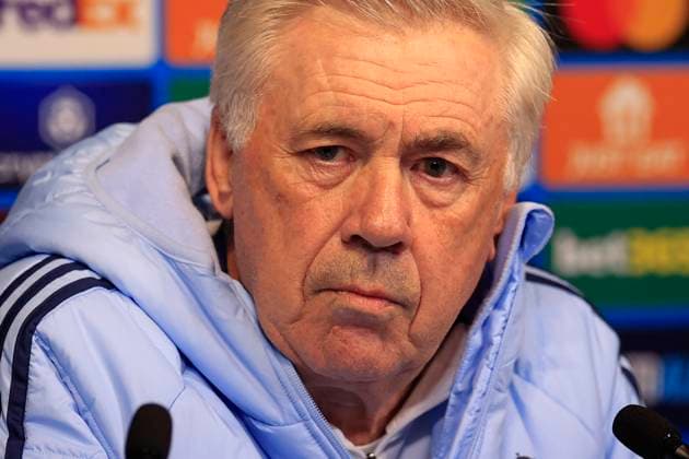 Real Madrid 10 02 2025. press conference, PK, Pressekonferenz Carlo Ancelotti the Real Madrid manager during the press conference ahead of Manchester City vs Real Madrid in the Champions League, at the Etihad Stadium, Manchester, England on 10 February 2025. Manchester Etihad Stadium Manchester England Editorial use only , Copyright: xConorxMolloyx PSI-21433-0100