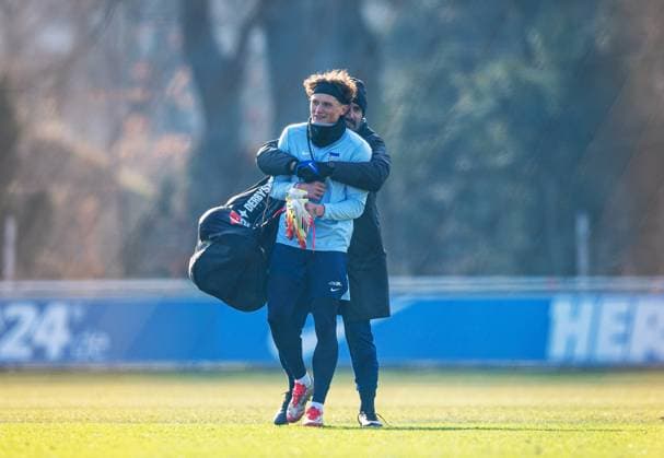 Football, Men, Season 2024 25, 2 Bundesliga, Hertha BSC, Training, f l Fabian Reese Hertha BSC , Coach Cristian Fiel Hertha BSC , 11 02 2025, Copyright: xSebastianxRäppold MatthiasxKochx