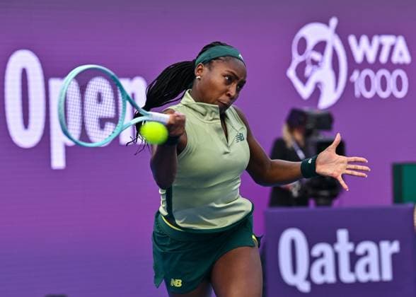 WTA, Tennis Damen QATAR OPEN TENNIS TOURNAMENT ROUND OF 32 Coco Gauff of the United States competes in her round of 32 match against Marta Kostyuk of Ukrain during the WTA Qatar TotalEnergies Open 2025 tennis tournament at the Khalifa International Tennis Complex in Doha, Qatar, on February 11, 2025. Copyright: xNOUSHADx