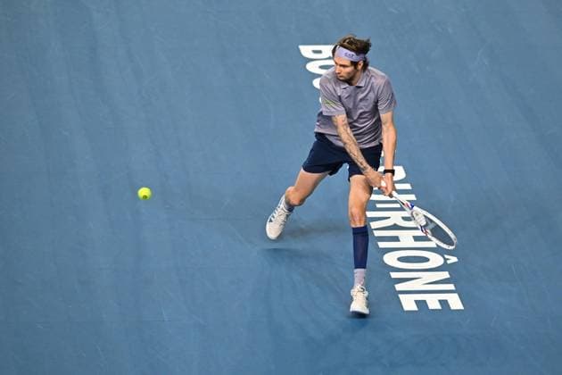 Open 13 Provence - Richard Gasquet v Alexander Biblik Alexander Biblik (KAZ) during his first round match at the Open 13 Provence in Marseille, on February, 11, 2025. Photo by Corinne Dubreuil ABACAPRESS.COM Marseille France  Copyright: xDubreuilxCorinne ABACAx