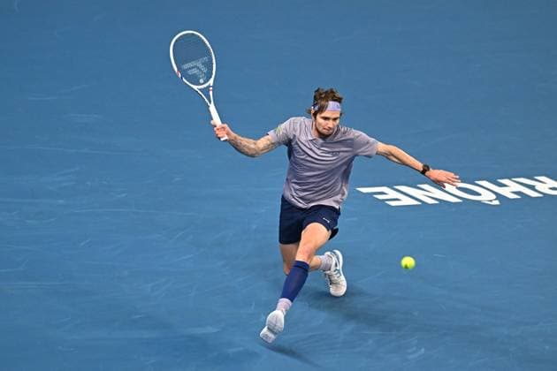 Open 13 Provence - Richard Gasquet v Alexander Biblik Alexander Biblik (KAZ) during his first round match at the Open 13 Provence in Marseille, on February, 11, 2025. Photo by Corinne Dubreuil ABACAPRESS.COM Marseille France  Copyright: xDubreuilxCorinne ABACAx
