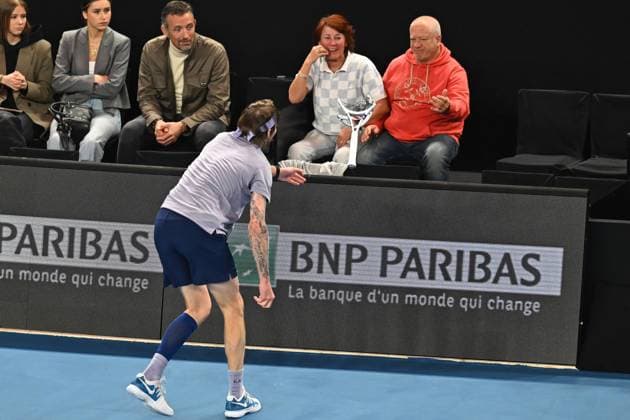Open 13 Provence - Richard Gasquet v Alexander Biblik Alexander Biblik (KAZ) during his first round match at the Open 13 Provence in Marseille, on February, 11, 2025. Photo by Corinne Dubreuil ABACAPRESS.COM Marseille France  Copyright: xDubreuilxCorinne ABACAx