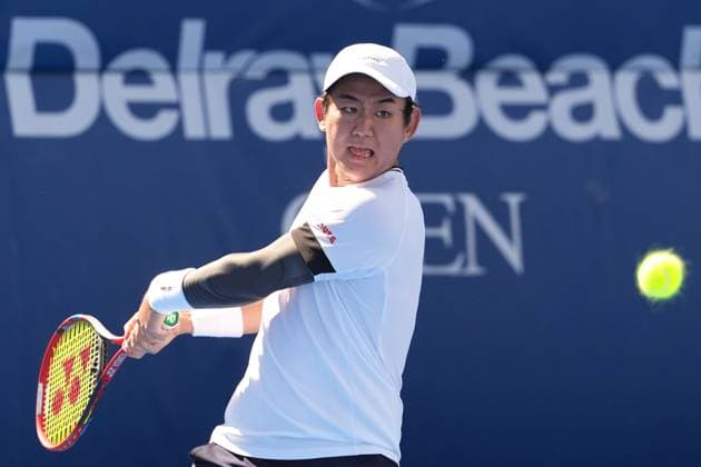 February, 11- Delray Beach, FL: Yoshihito Nishioka(JPN) in action here during the 2025 Delray Beach Open held at the Delray Beach Tennis Center in Delray Beach Florida. Copyright: xAndrewxPatron xBigxShotxPhotox xMediaPunchx