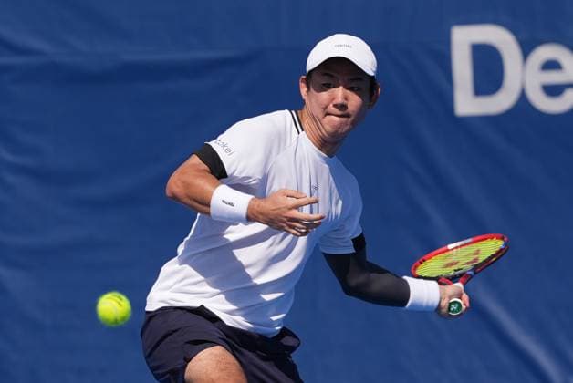 February, 11- Delray Beach, FL: Yoshihito Nishioka(JPN) in action here during the 2025 Delray Beach Open held at the Delray Beach Tennis Center in Delray Beach Florida. Copyright: xAndrewxPatron xBigxShotxPhotox xMediaPunchx