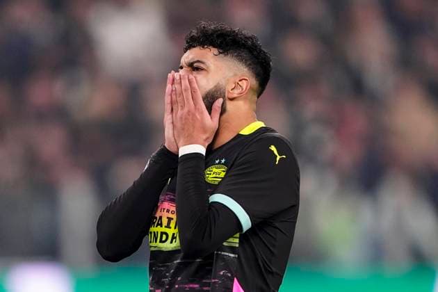 PSV s Ismael Saibari reacts during the Uefa Champions League soccer match between Juventus Fc and PSV Eindhoven at the Juventus stadium in Turin, Playoff - north west Italy - February 11, 2025. - Soccer .  Copyright: xFabioxFerrari LaPressex