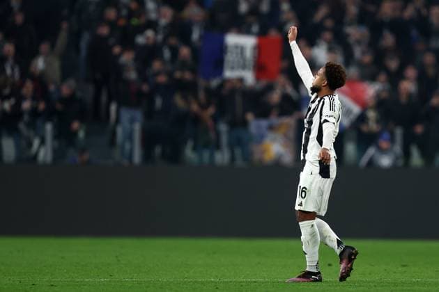 Weston Mckennie (Juventus Fc) celebrates after scoring his team s first goal, UEFA Champions League 2024 25 League Knockout Play-off First Leg, Juventus Turin v PSV, Allianz Stadium, February 11, 2025, Turin, Italy.