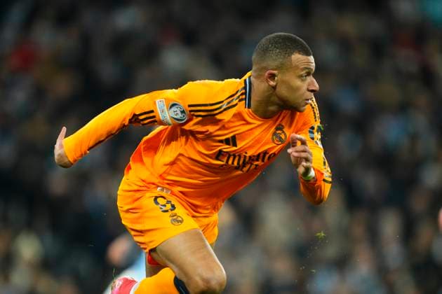 Manchester City v Real Madrid C.F. - UEFA Champions League 2024 25 League Knockout Play-off First Leg Kylian Mbappe centre-forward of Real Madrid and France celebrates after scoring his sides first goal during the UEFA Champions League 2024 25 League Knockout Play-off first leg match between Manchester City and Real Madrid C.F. at Manchester City Stadium on February 11, 2025 in Manchester, United Kingdom. Manchester England United Kingdom  Copyright: xJosexBretonx originalFilename:bretonhernandez-manchest250211_nplDV.jpg