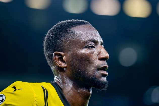11 02 2025, Football UEFA Champions League, Season 2024 2025, Play Offs, First leg, Sporting CP Lisbon Borussia Dortmuna at Estadio Jose Alvalade in Lisbon Dortmunds Serhou Guirassy celebrates after his goal for 0 1 Photo Kirchner Media Thomas Haesler IMPORTANT NOTE In accordance with UEFA regulations, it is prohibited to exploit or have exploited photographs taken in the stadium and or of the match in the form of sequential images and or video-like photo series Copyright: xKirchner-Media ThomasxHaeslerx