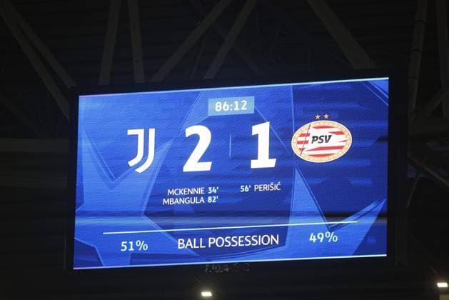 Final score during the Uefa Champions League first leg play offâ??s, football match between Juventus FC and PSV Eindhoven. On 11 February 2025 at Allianz Stadium, Turin, Italy. Photo Nderim Kaceli.  Copyright: xNderimxKaceli IPAxSportx xipa-agency.netx xx IPA_53947596 IPA_Agency_IPA53947596