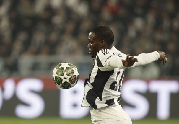 CALCIO - UEFA Champions League - Juventus FC vs PSV Eindhoven Timothy Weah of Juventus FC during the Uefa Champions League first leg play offâ??s, football match between Juventus FC and PSV Eindhoven. On 11 February 2025 at Allianz Stadium, Turin, Italy. Photo Nderim Kaceli. Turin Italy  Copyright: xIPAxSport ABACAx