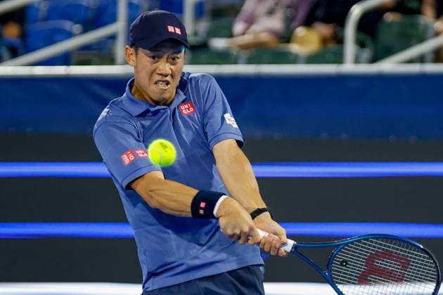 DELRAY BEACH, FL - FEBRUARY 11: Kei Nishikori in action during R32 against Mackenzie McDonald at the Delray Beach Open on Tuesday February 11, 2025, at the Delray Beach Stadium & Tennis Center in Delray Beach, Florida.(Photo by Chris Arjoon Icon Sportswire) TENNIS: FEB 11 Delray Beach Open EDITORIAL USE ONLY Icon25021100149