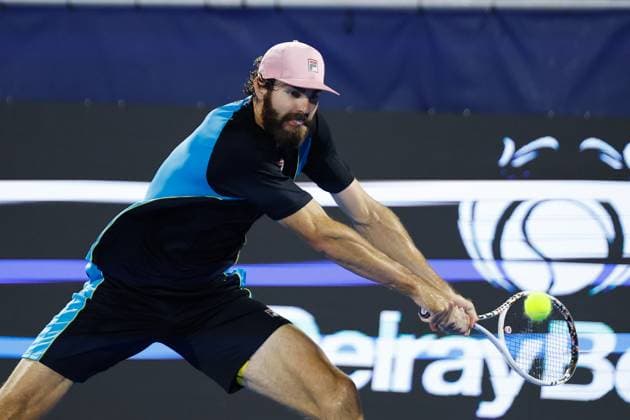 DELRAY BEACH, FL - FEBRUARY 11: Reilly Opelka in action during R32 against Christopher Eubanks at the Delray Beach Open on Tuesday February 11, 2025, at the Delray Beach Stadium & Tennis Center in Delray Beach, Florida.(Photo by Chris Arjoon Icon Sportswire) TENNIS: FEB 11 Delray Beach Open EDITORIAL USE ONLY Icon250211001116