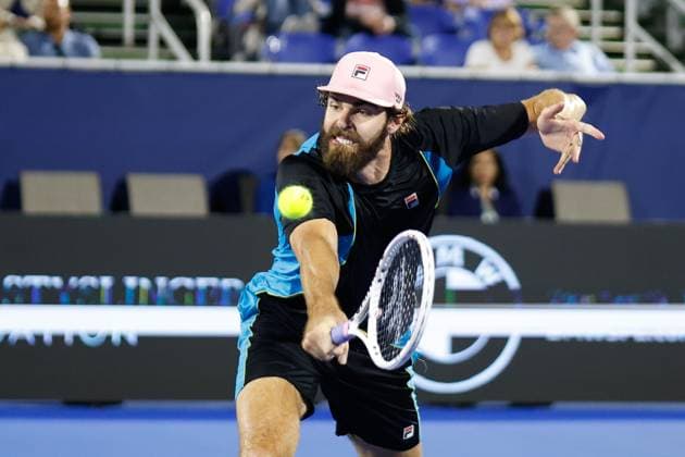 DELRAY BEACH, FL - FEBRUARY 11: Reilly Opelka in action during R32 against Christopher Eubanks at the Delray Beach Open on Tuesday February 11, 2025, at the Delray Beach Stadium & Tennis Center in Delray Beach, Florida.(Photo by Chris Arjoon Icon Sportswire) TENNIS: FEB 11 Delray Beach Open EDITORIAL USE ONLY Icon250211001121