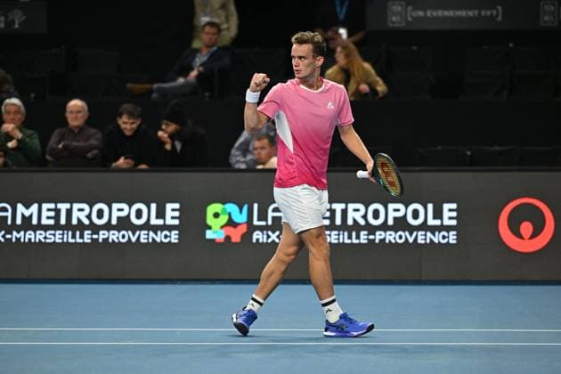 Open 13 Provence - Marseille Luca Van Assche (FRA) during his first round match at the Open 13 Provence in Marseille, on February, 11, 2025. Photo by Corinne Dubreuil ABACAPRESS.COM Marseille France  Copyright: xDubreuilxCorinne ABACAx